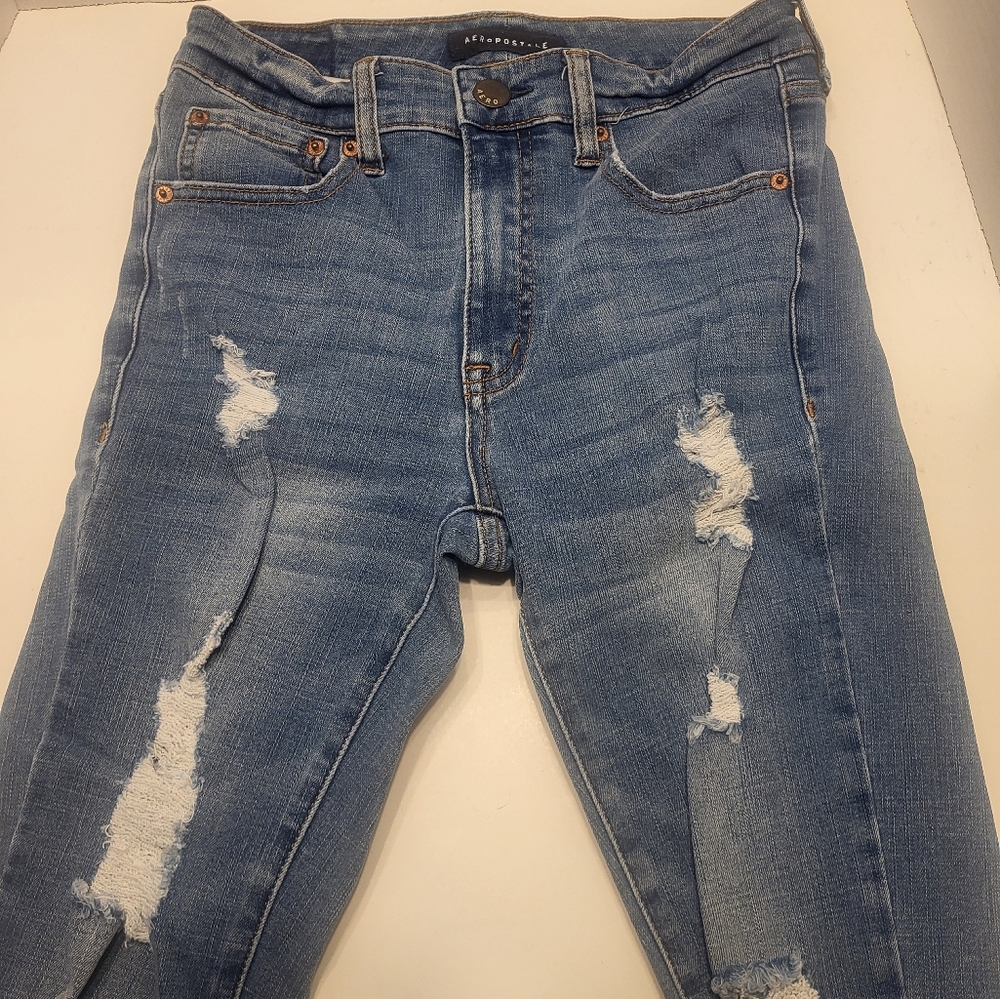 Aeropostale Distressed Blue High Rise Jeggins